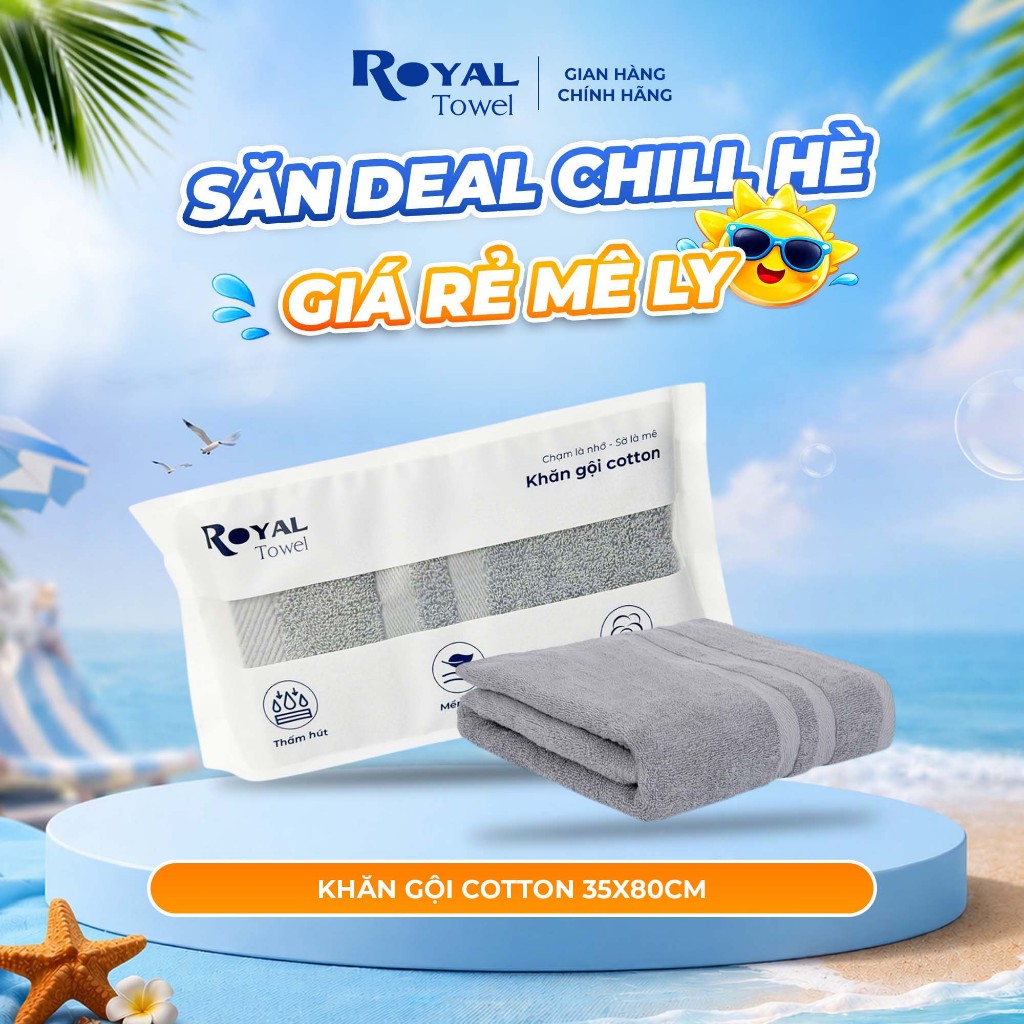 Khăn Gội Royal Towel 35x80cm Sợi Cotton Mềm Mịn, Thấm Hút Tốt, Không Xổ Lông, Không Phai Màu