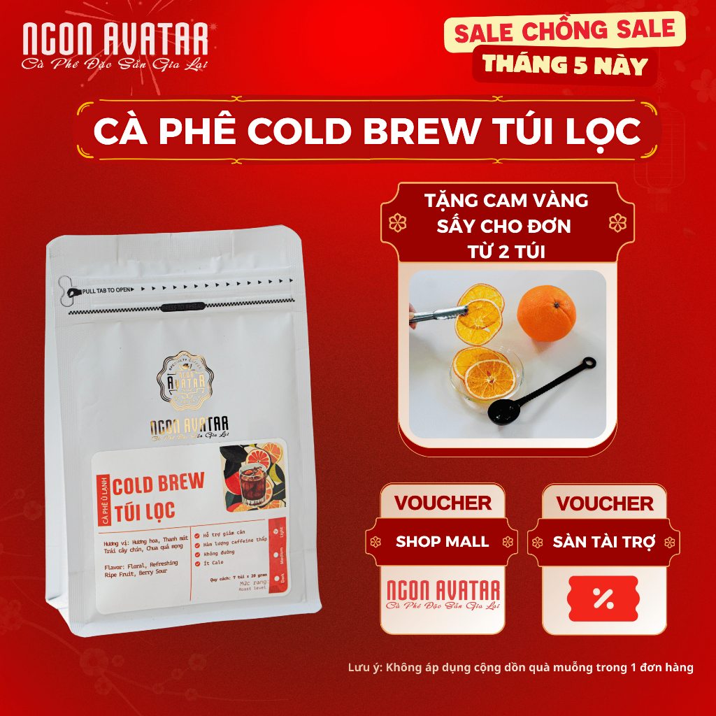 Cà Phê Ủ Lạnh Cold Brew Túi Lọc Arabica Cầu Đất Thơm, Cafe Tiện Lợi
