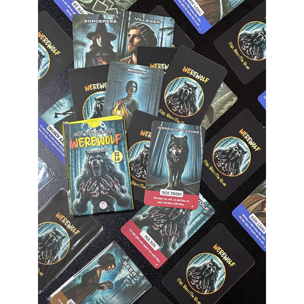 Bài Ma Sói Một Đêm Ma Quái - Bản Việt Hóa 55 Lá, Board Game Nhập Vai Thử Thách Kịch Tính Cho Nhóm Bạ