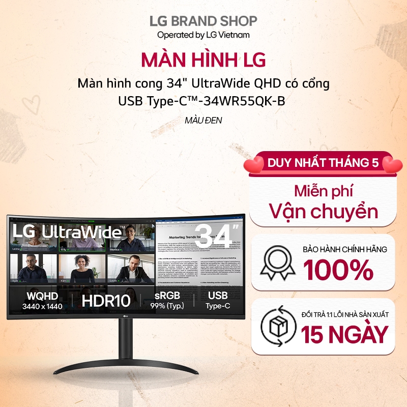 [Chỉ giao Miền Bắc] 34WR55QK-B - Màn hình cong 34" UltraWide QHD có cổng USB Type-C™