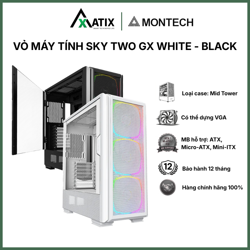 [CHÍNH HÃNG] Vỏ case máy tính MONTECH Sky Two GX | 11 Fans ARGB | E-ATX, ATX, Micro-ATX, Mini-ITX - 