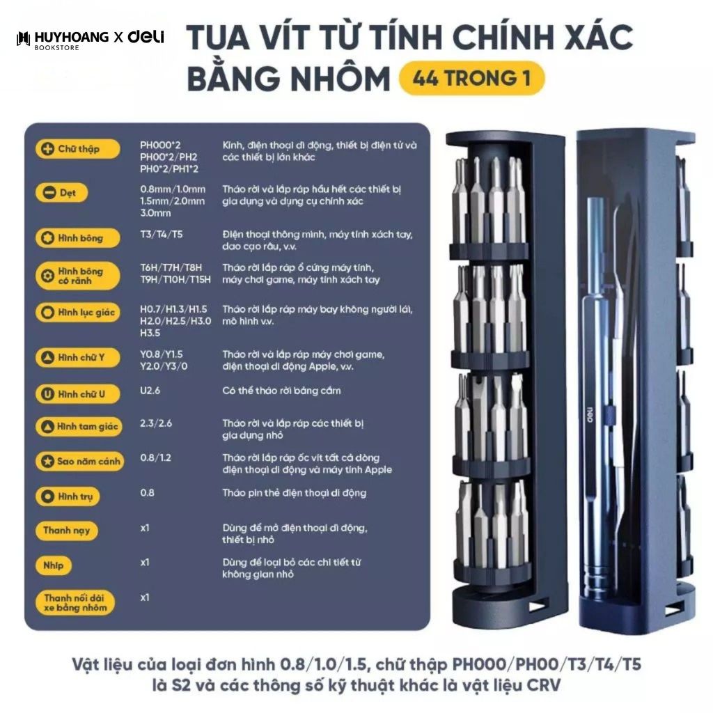 Bộ Tua Vít Chính Xác 44 chi tiết DELI Cao Cấp - Sủa Điện Thoại, Đồ Dùng Máy Tính LapTop, Tools