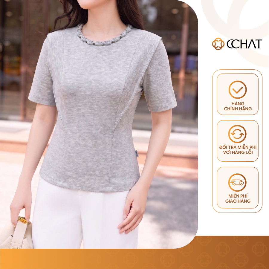 Áo Thun 𝐂𝐂𝐇𝐀𝐓 Dáng Ôm Kiểu Bona Cổ Trang Trí Chất Liệu Mềm Mát 16TNC8011OT