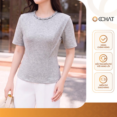 Áo Thun 𝐂𝐂𝐇𝐀𝐓 Dáng Ôm Kiểu Bona Cổ Trang Trí Chất Liệu Mềm Mát 16TNC8011OT