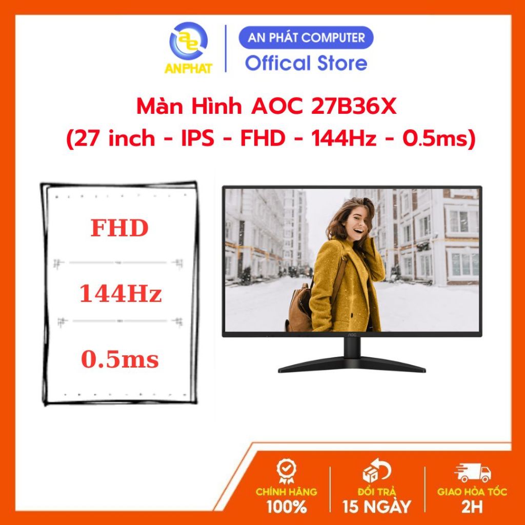 [ BH 36 Tháng ] Màn Hình AOC 27B36X (27 inch - IPS - FHD - 144Hz - 0.5ms)