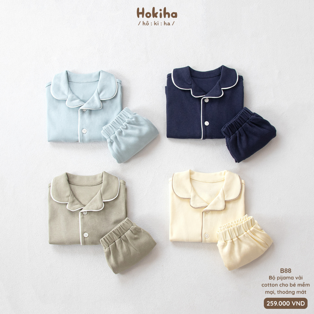 Bộ Cộc Tay Pyjama Cho Bé Trai Bé Gái Hokiha Vải Cotton Mềm Mịn, Thoáng mát Size Từ 8-17kg B88