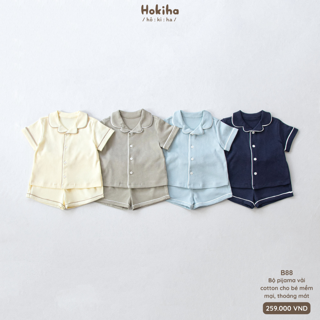 Bộ Quần Áo Cộc Tay Pyjama Cho Bé Trai Bé Gái Hokiha Vải Cotton Mềm Mịn, Thoáng mát Size Từ 8-17kg B8