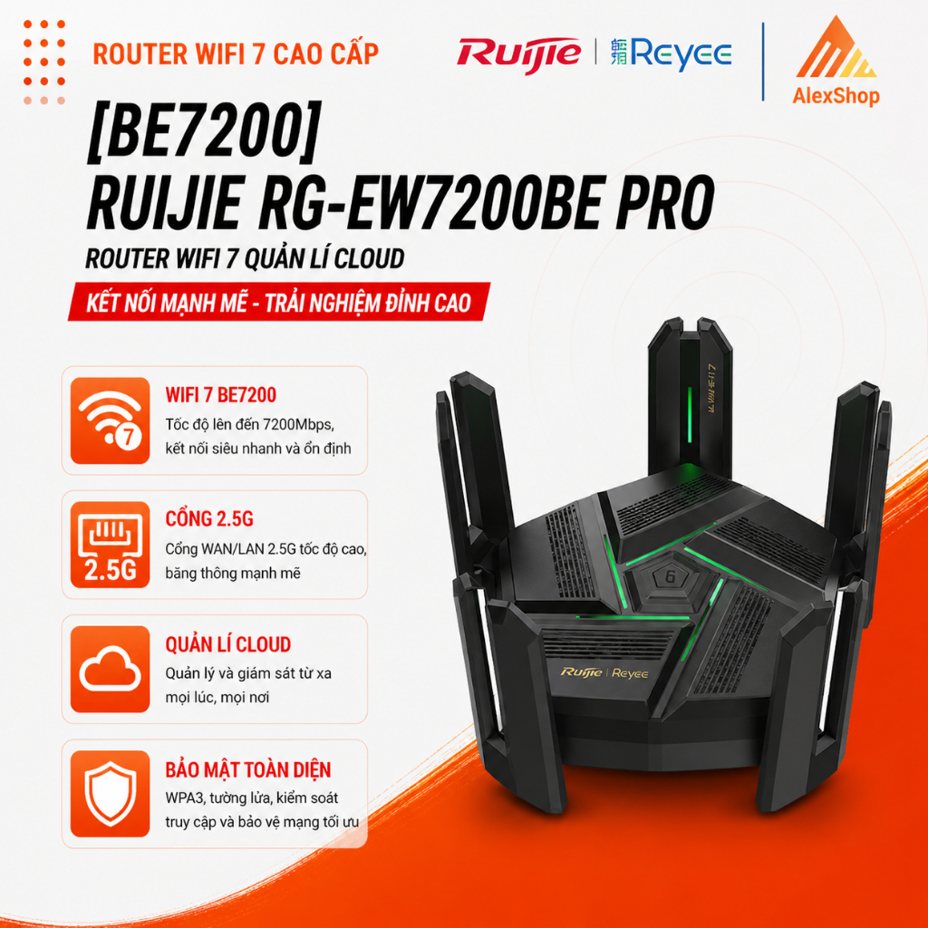 [BE7200] Ruijie RG-EW7200BE PRO | Phát Wifi 7 Quản Lí Cloud, Cổng 2.5G
