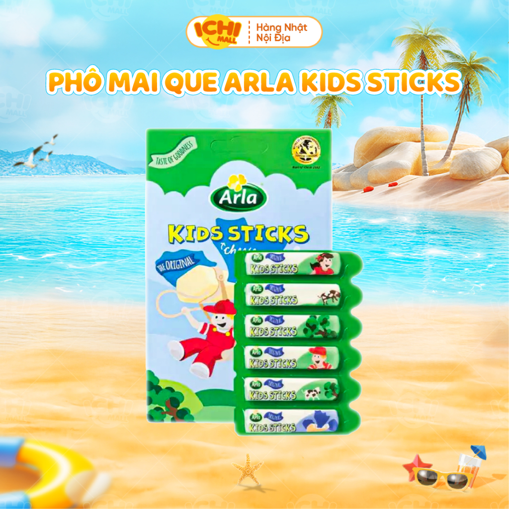 Phô Mai Que Arla Processed Cheese Arla Kids Sticks Hộp 6 gói (18g) vị thơm ngon cung cấp protein, ca