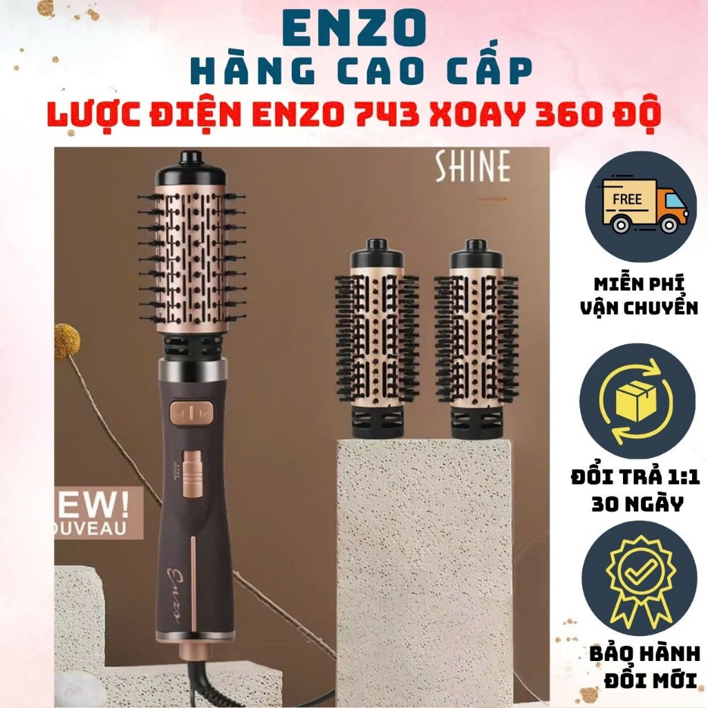 Lược điện chải tóc ENZO 743 thương hiệu Italia, lược điện tự động 4 in 1,uốn tóc,tạo phồng BH 5 năm