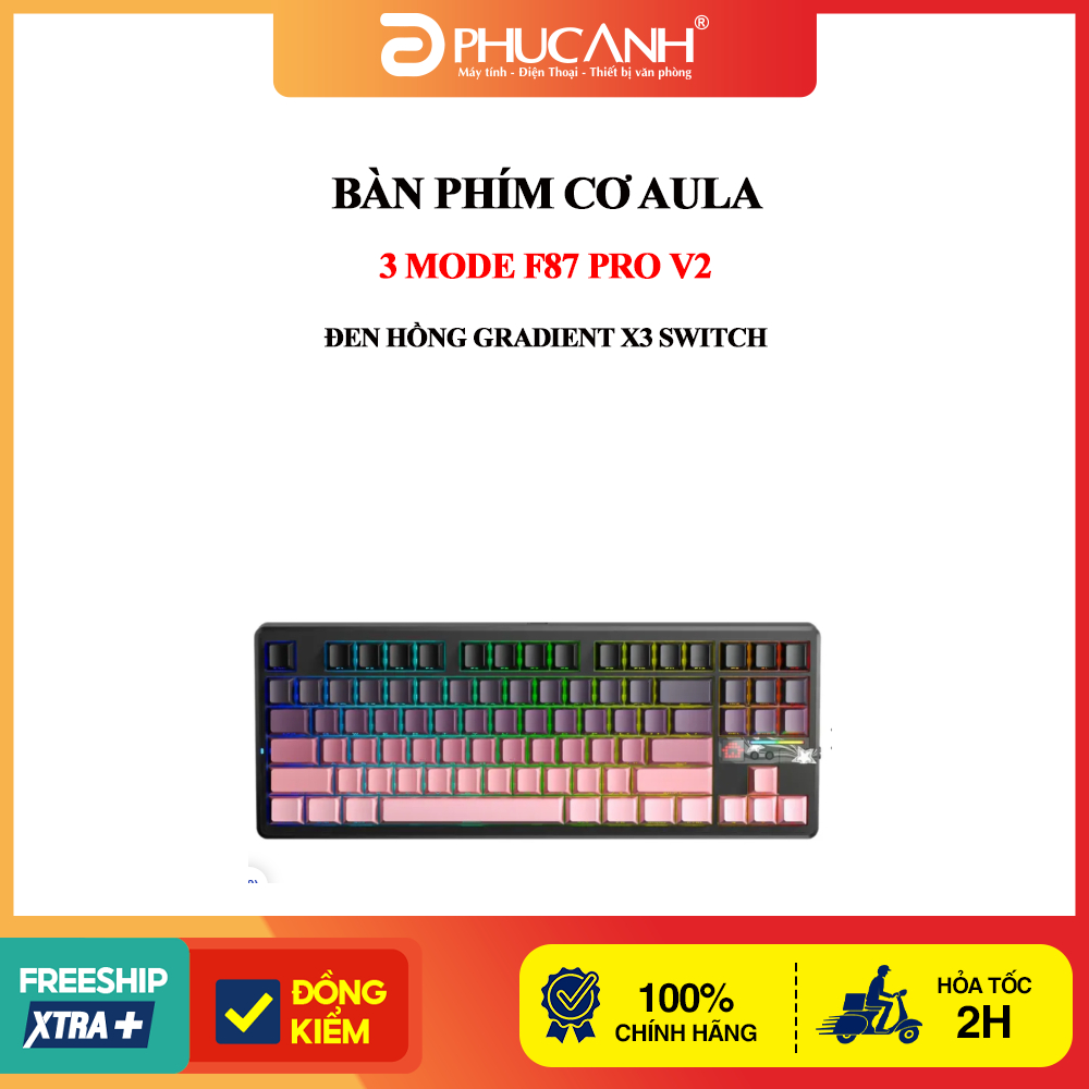 Bàn phím cơ Aula 3 MODE F87 Pro V2 Đen hồng gradient X3 Switch