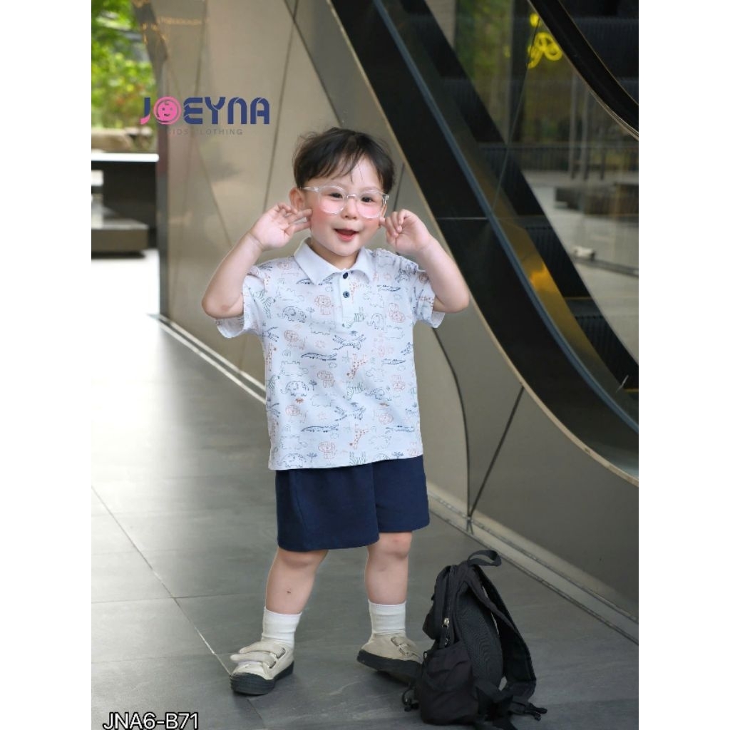 Sét bộ cotton polo họa tiết in tràn joeyna cho bé trai
