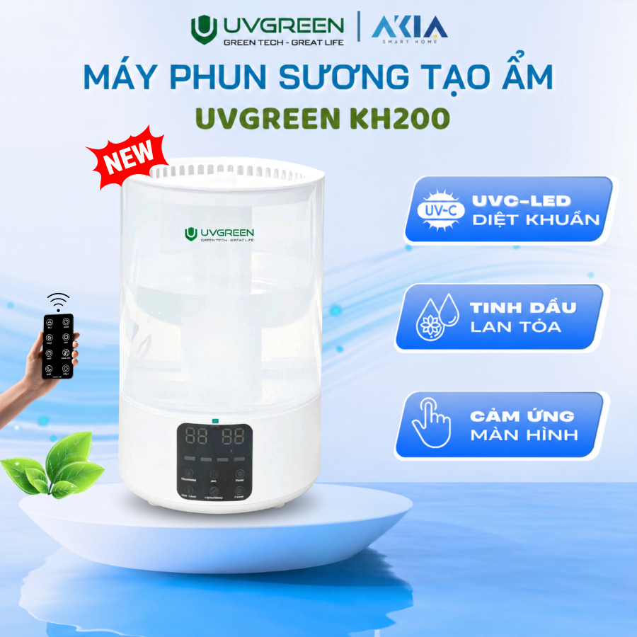 [Mới] Máy phun sương tạo ẩm UVGREEN KH200 | Dung tích 5L, Xông tinh dầu, Màn hình cảm ứng