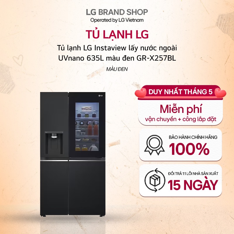 [Chỉ giao miền Nam/Bắc] GR-X257BL - Tủ lạnh LG Instaview lấy nước ngoài UVnano 635L màu đen GR-X257B