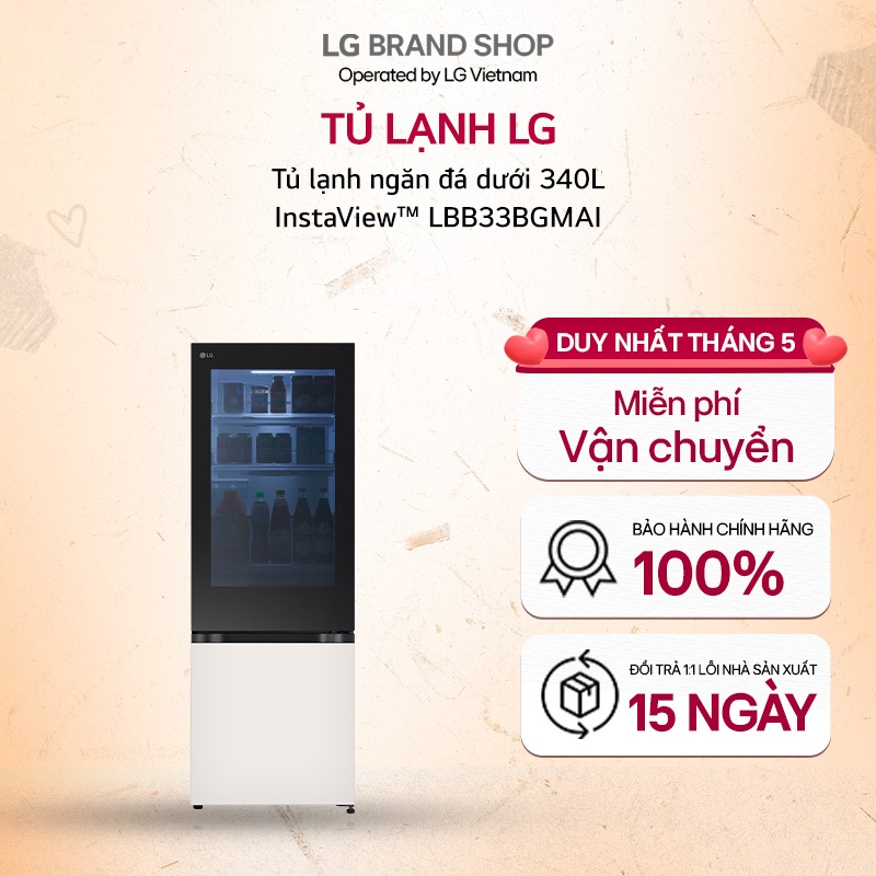 [Chỉ giao miền Nam/Bắc] Tủ lạnh ngăn đá dưới 340L InstaView™ LBB33BGMAI