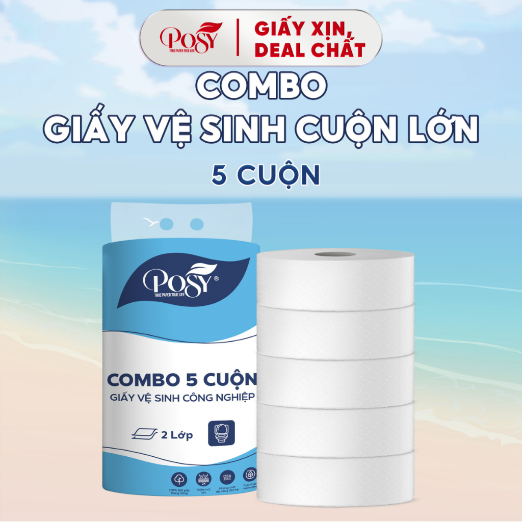 COMBO 5 CUỘN GVS POSY - Cuộn lớn, 700gram 2 lớp, mềm mịn, tiết kiệm, thân thiện với môi trường
