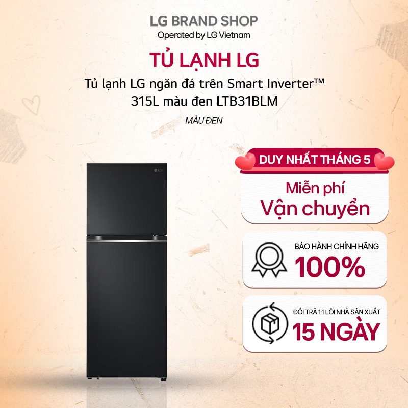 [Chỉ giao miền Nam/Bắc] LTB31BLM - Tủ lạnh LG ngăn đá trên Smart Inverter™ 315L màu đen LTB31BLM