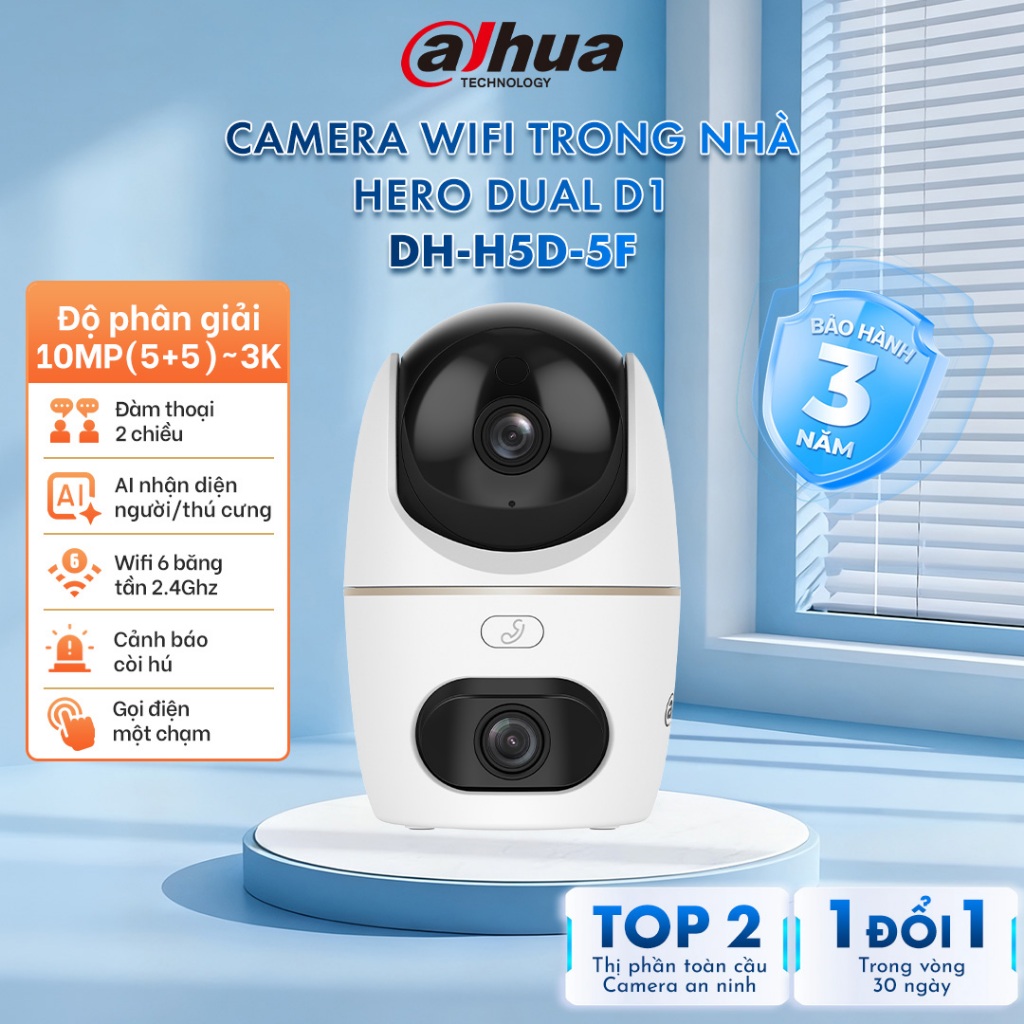 Camera Wifi Dahua Hero Dual D1  2 Mắt Kép 6MP/10MP Xoay 360 độ ,Đàm thoại 2 chiều , Chạm để gọi,  H3
