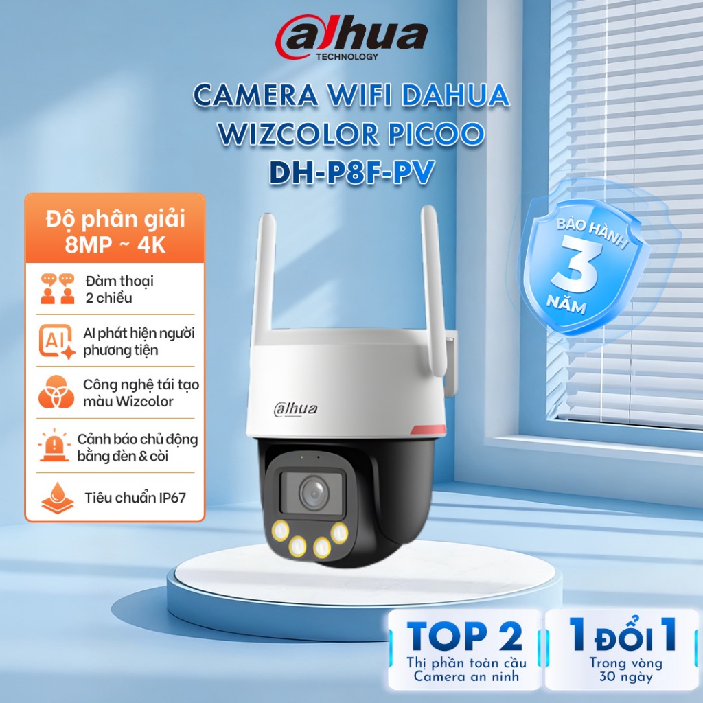 Camera Wifi Dahua WizColor Picoo F1 PT Ngoài Trời (3/5/8MP) | WizColor Chế độ màu ban đêm thông minh
