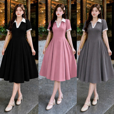 Đầm Polo Nữ Bigsize Dáng Suông Dài Xòe Cổ bẻ Tay Ngắn Viền Trắng Thanh Lịch Vải Thun Gân G94
