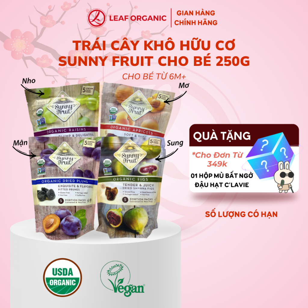 Trái cây khô hữu cơ Sunny Fruit (Mận khô/ Nho khô/ Mơ khô/ Sung khô/Cherry khô)