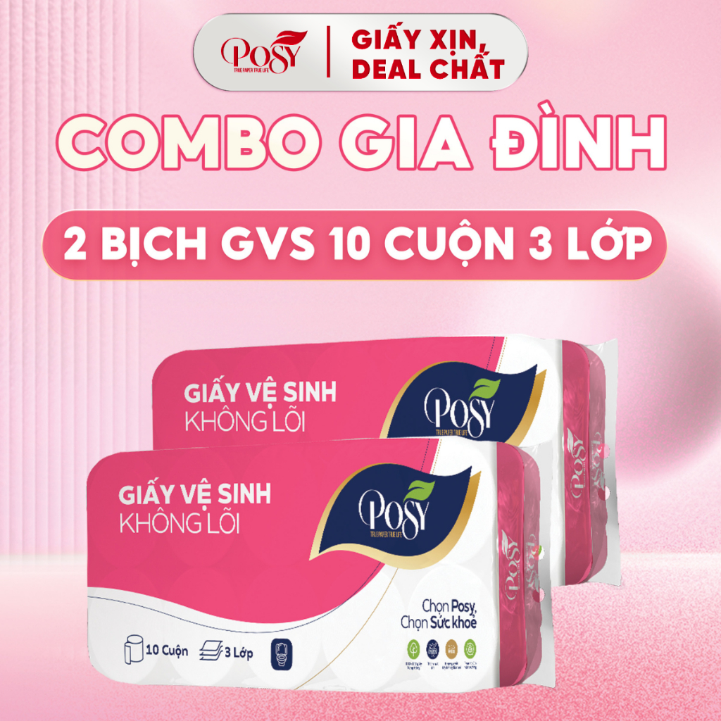 [OUTLET S4] COMBO 2 BỊCH GIẤY VỆ SINH 10 CUỘN 3 LỚP KHÔNG LÕI POSY MỀM MỊN THẤM HÚT TỐT
