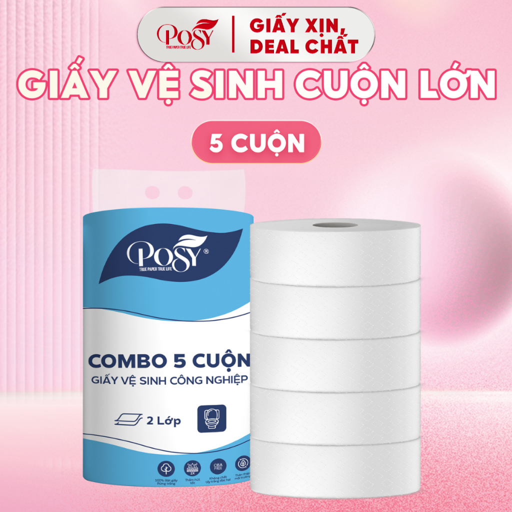 [TRỢ GIÁ] COMBO 5 CUỘN GVS POSY - Cuộn lớn, 700gram 2 lớp, mềm mịn, tiết kiệm, thân thiện với môi tr