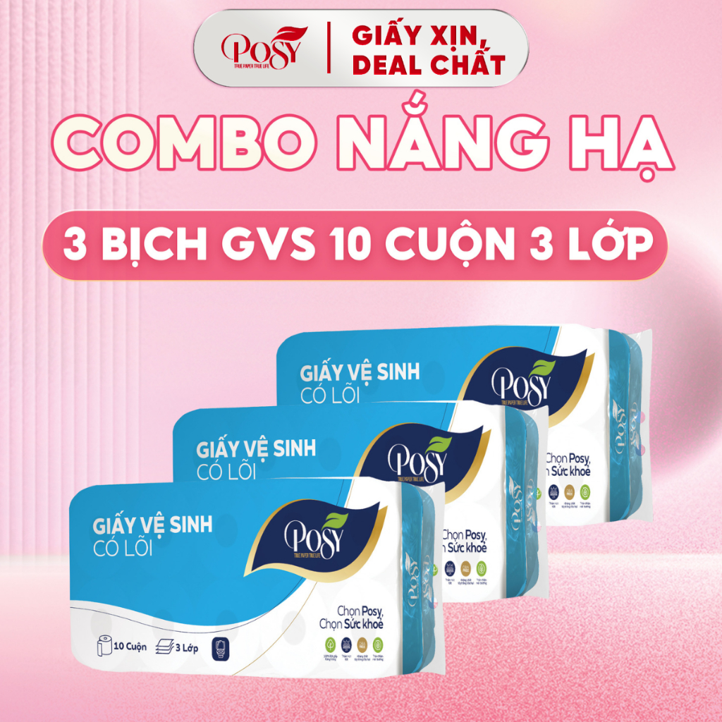 COMBO 3 BỊCH GIẤY VỆ SINH POSY CÓ LÕI/ KHÔNG LÕI - 1.6kg/ BỊCH - 3 LỚP MỀM MỊN, TAN TỐT, AN TOÀN CHO