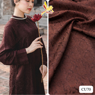 Lụa may áo dài - Nhaxasilk – hoa văn hoa cúc màu nâu – CU70
