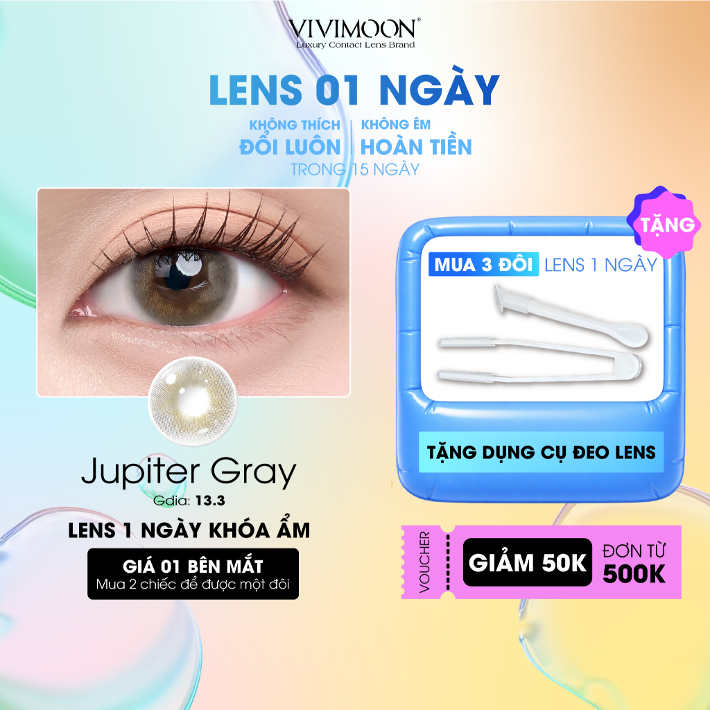 01 Chiếc Lens khóa ẩm cận 1 ngày Jupiter Gray VIVIMOON màu xám pha ánh vàng (Giá 1 bên mắt, x2 để đặ