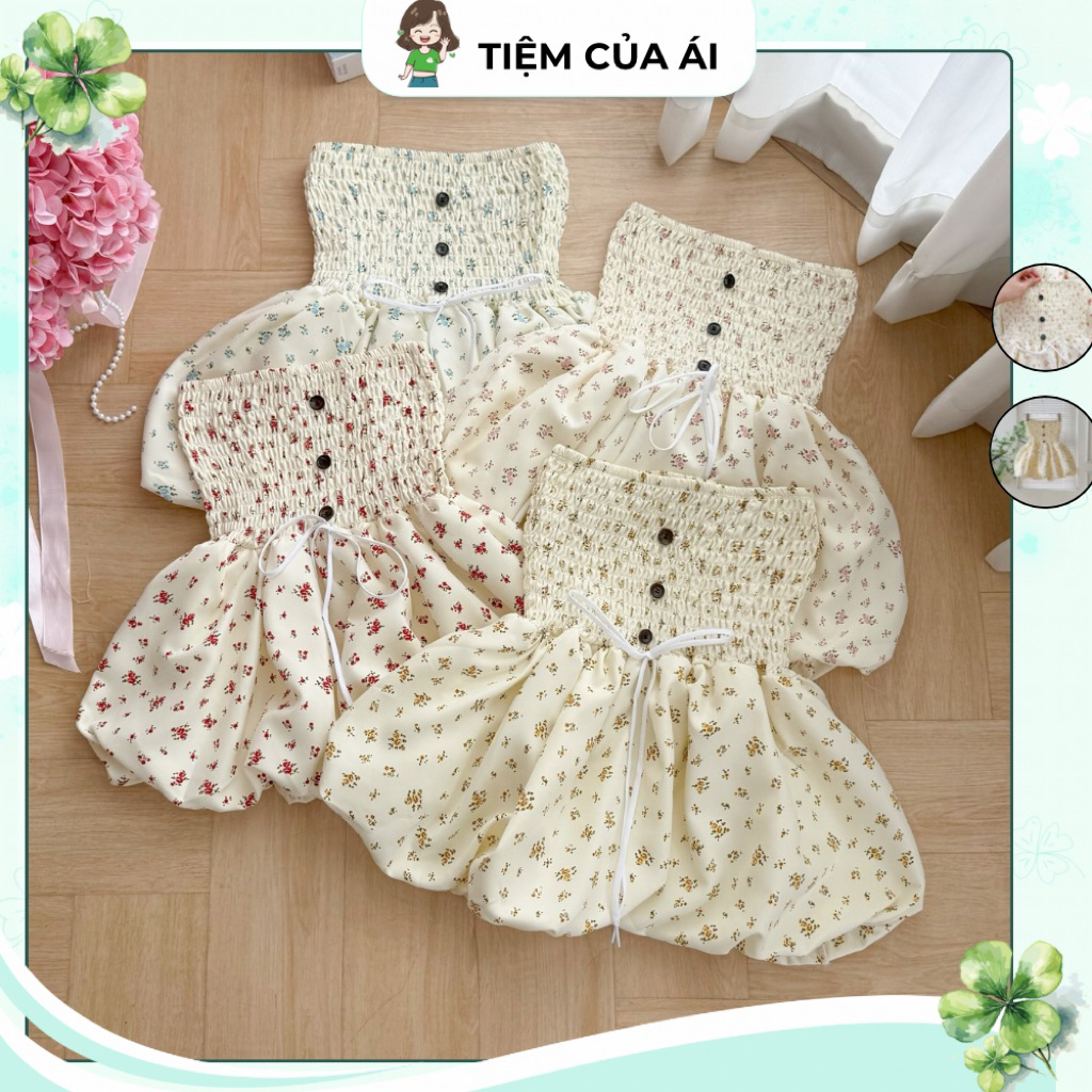 Áo Ống Nữ Nút Nhựa Hoạ Tiết Hoa Nhí Form Bí Xoè Lưng Chun, Áo Quây Nữ | BigBuy360 - bigbuy360.vn