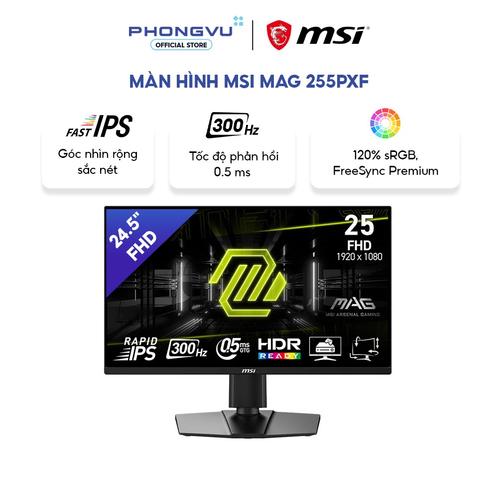 Màn hình MSI MAG 255PXF 24.5 inch - FHD - Rapid IPS - 300Hz - 0.5ms - Phẳng - Bảo hành 36 tháng