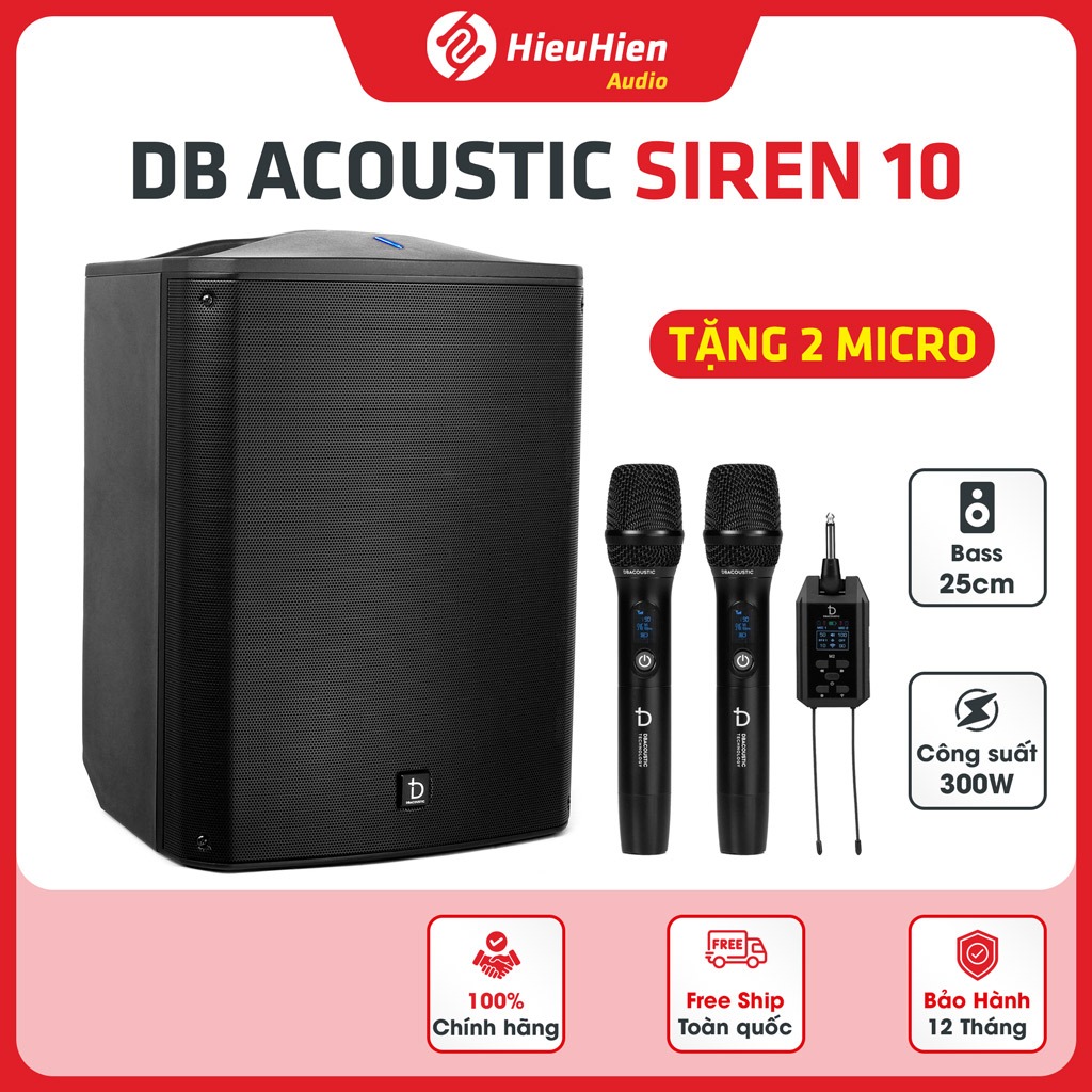 [Tặng 2 Mic] Loa karaoke DBacoustic SIREN 10 | 10 inch | 300W | Bluetooth | Loa biểu diễn, sự kiện |