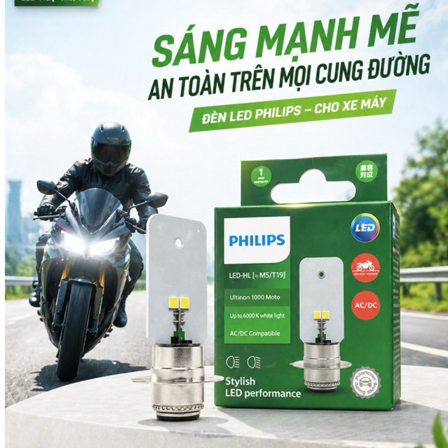 BÓNG ĐÈN LED XE MÁY PHILIPS (M5/T19). HÀNG CHÍNH HÃNG
