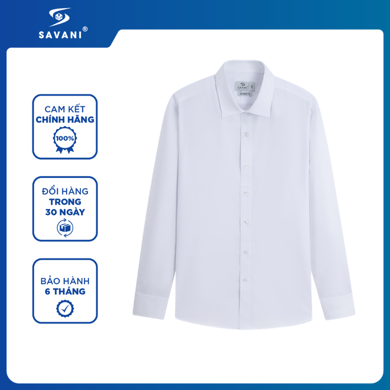 Áo Sơ Mi Nam Dài Tay Tà Lượn SAVANI Dáng Smart Fit, Chất Vải Không Nhăn, Mềm Mát MLSA564K6