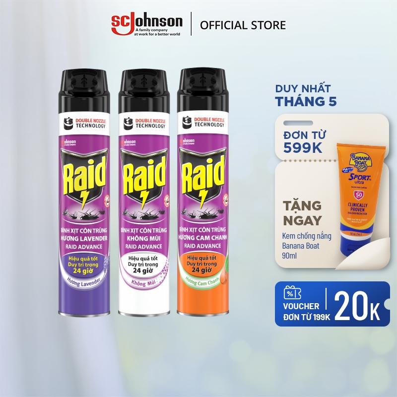 RAID Bình Xịt Côn Trùng/ Xịt Muỗi Bảo Vệ Dài Lâu Hiệu Quả Tốt Duy Trì Trong 24h 300ml/520ml/800ml