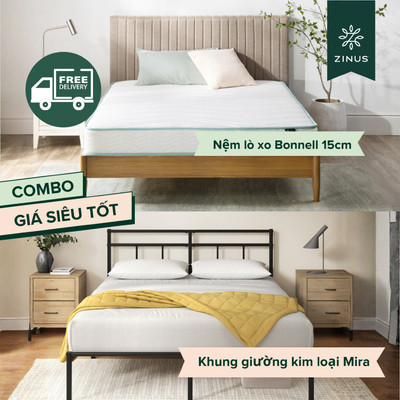 [Miễn ship] Zinus khuyến mãi combo đặc biệt: Nệm lò xo Bonnell + Giường Mira