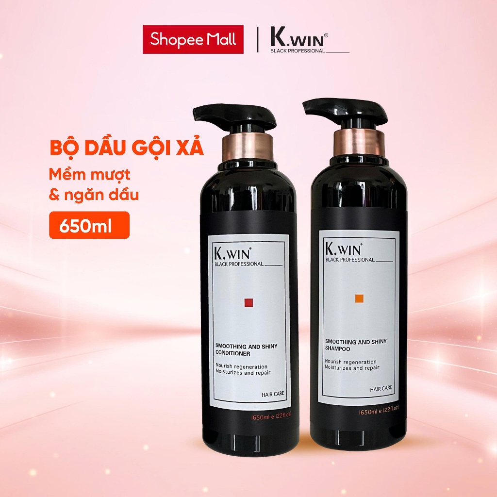 Cặp dầu gội xả k.win mềm mượt ngăn dầu phục hồi hư tổn 650ml