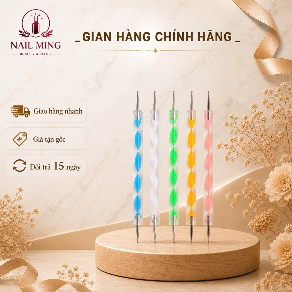 Set 5 cọ chấm bi đủ size - Bút chấm bi vẽ nail 2 đầu chuyên dụng