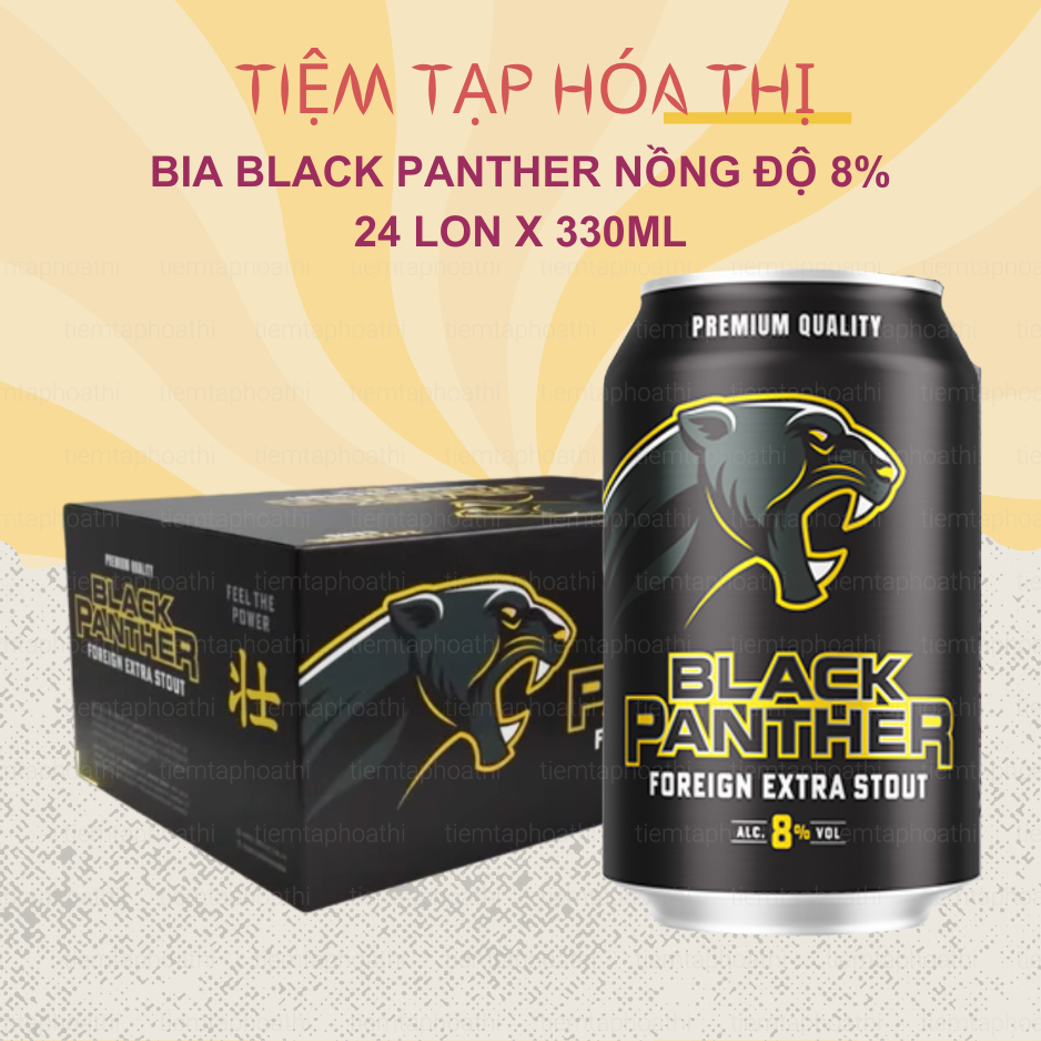 Thùng 24 Lon Bia Black Panther Extra Stout Campuchia 330ml Nồng Độ 8% Bia Đen