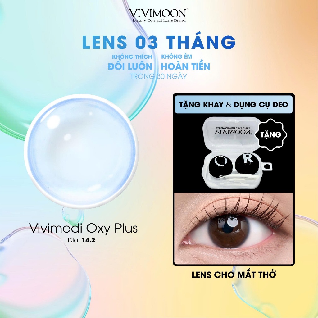 Kính áp tròng VIVIMOON LENS cận trong suốt 3 tháng cho mắt thở Vivimedi Oxy Plus giá 1 chiếc (1 bên 