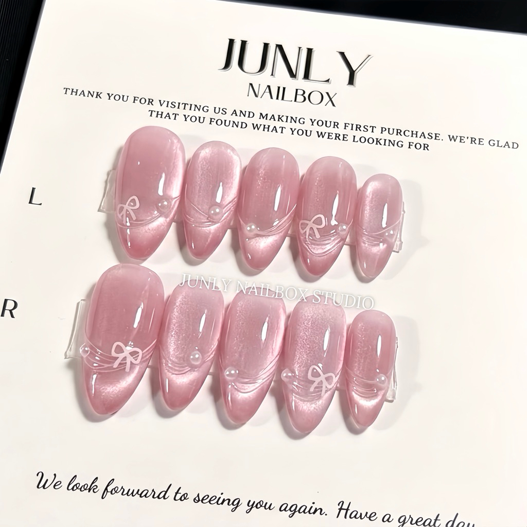 Nailbox thiết kế JUNLY móng tay giả mắt mèo hồng nhẹ nhàng xin xắn mã 813