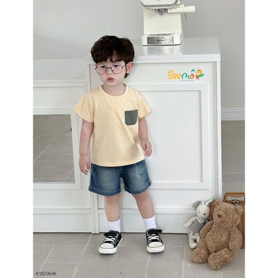 Áo thun cộc tay Beemo phối túi ngực vải thun co giãn cho bé đi học, đi chơi 6157AHK