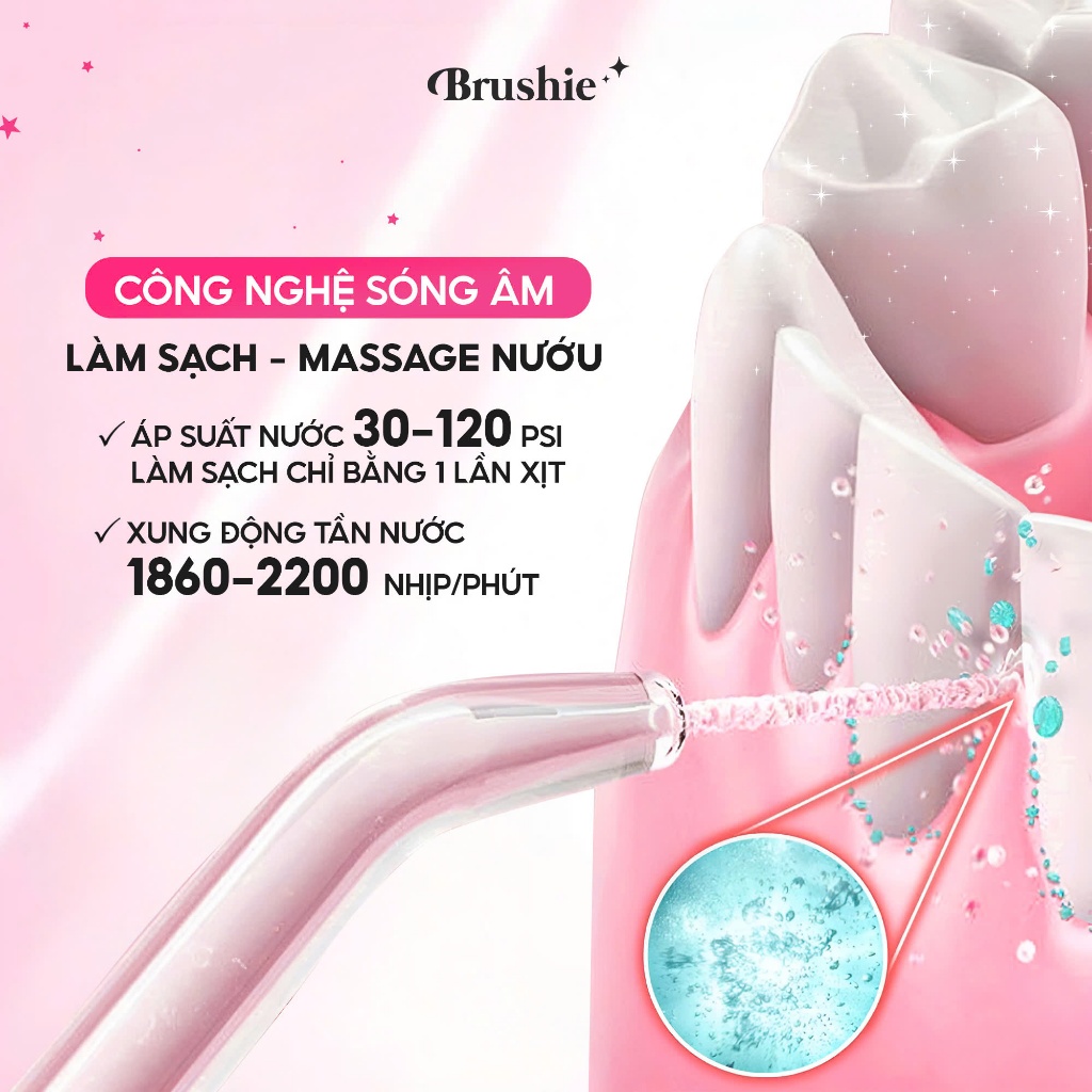 Tăm nước Brushie phiên bản nâng cấp 2025 công nghệ sóng âm tiện lợi