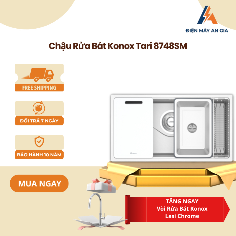 Chậu Rửa Bát Konox Tari 8748SM – Inox SUS304, Bề Mặt Mịn, Thiết Kế Dáng Vuông – PEB