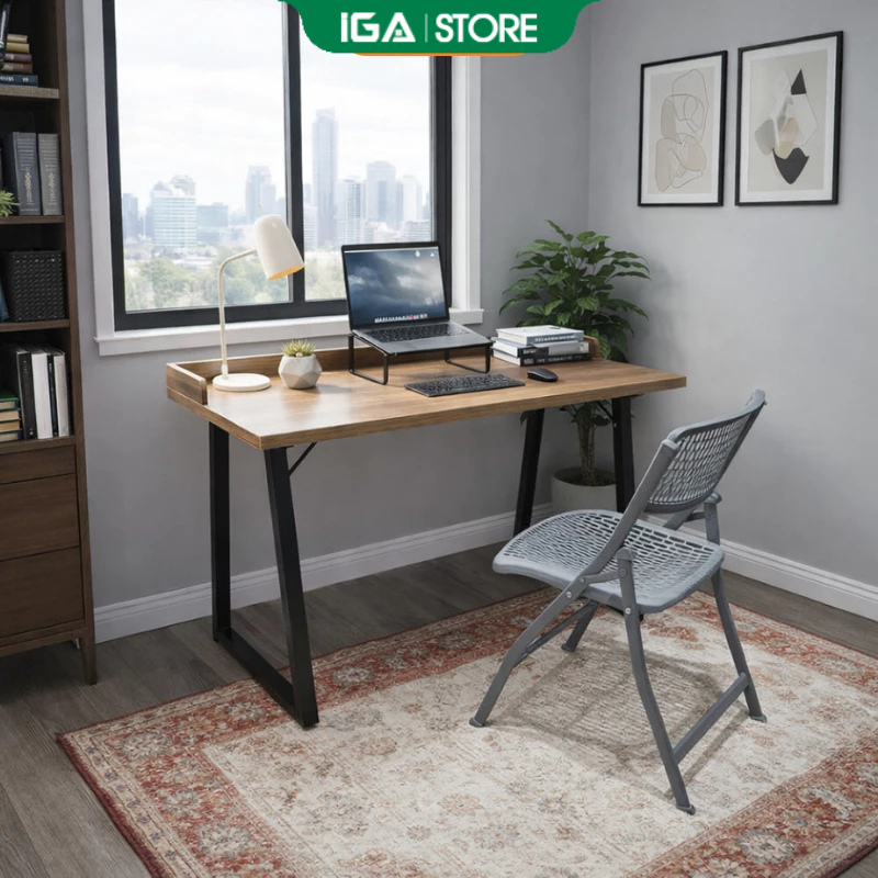 Bàn Làm Việc, Bàn Gaming Bàn Học chân sắt chắc chắc mặt gỗ chống nước decor phòng IGA- GM228