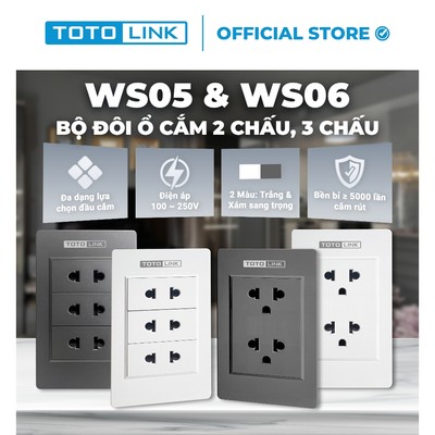 [Hỏa tốc] Ổ cắm ba 2 chấu, đôi 3 chấu, ổ cắm điện âm tường nhựa TOTOLINK WS05 & WS06  – Ổ cắm điện gắn tường