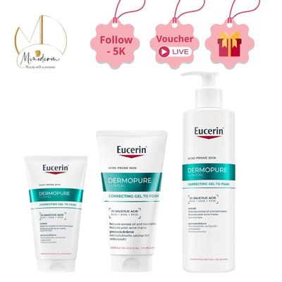 Gel rửa mặt Eucerin DermoPure Clinical Correcting Gel To Foam giúp làm sạch  sâu, giảm mụn.