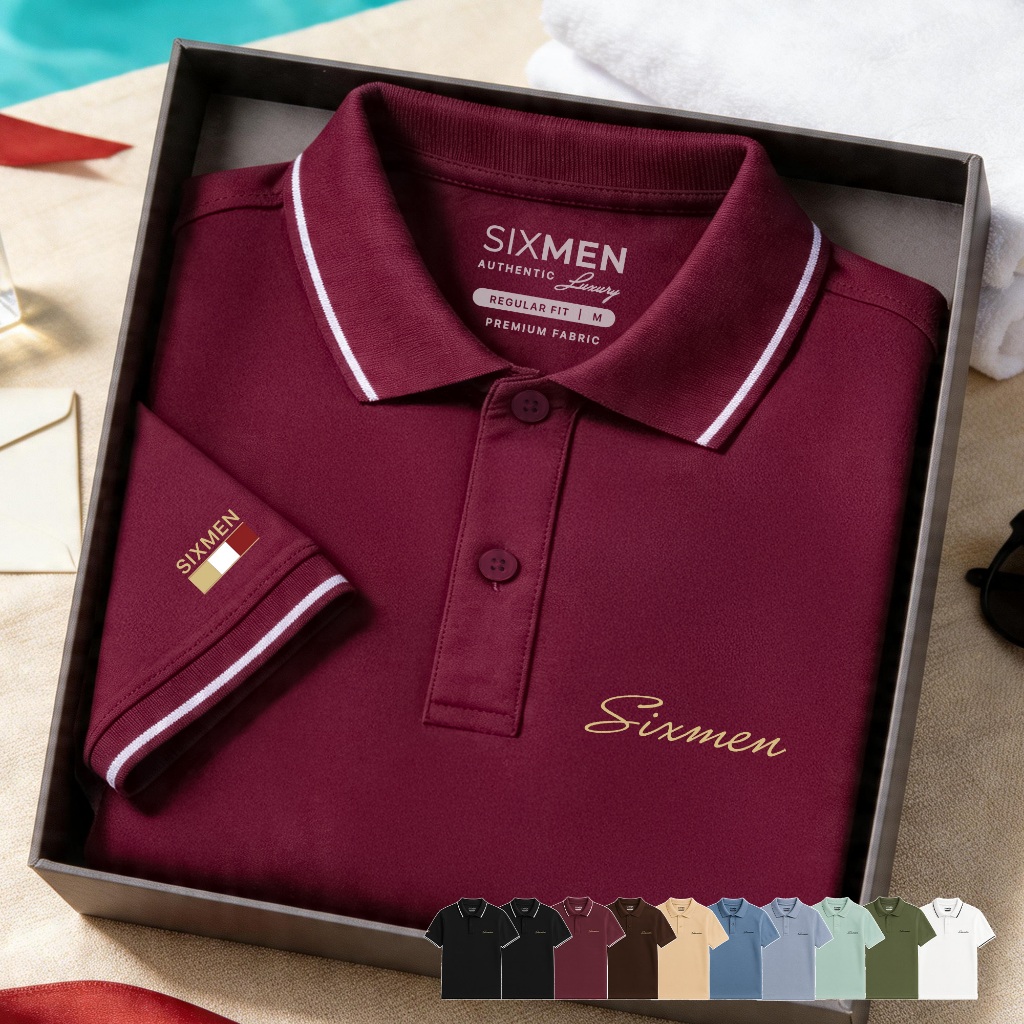 Áo thun Polo nam cao cấp có cổ bẻ SIXMEN PRIMEI màu đỏ [Tặng Kèm Hộp] vải cá sấu FeelMax thoáng mát