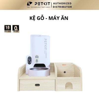 Combo Máy Cho Ăn Tự Động PETKIT Cho Mèo + Kệ Gỗ HELIPET Cao Cấp